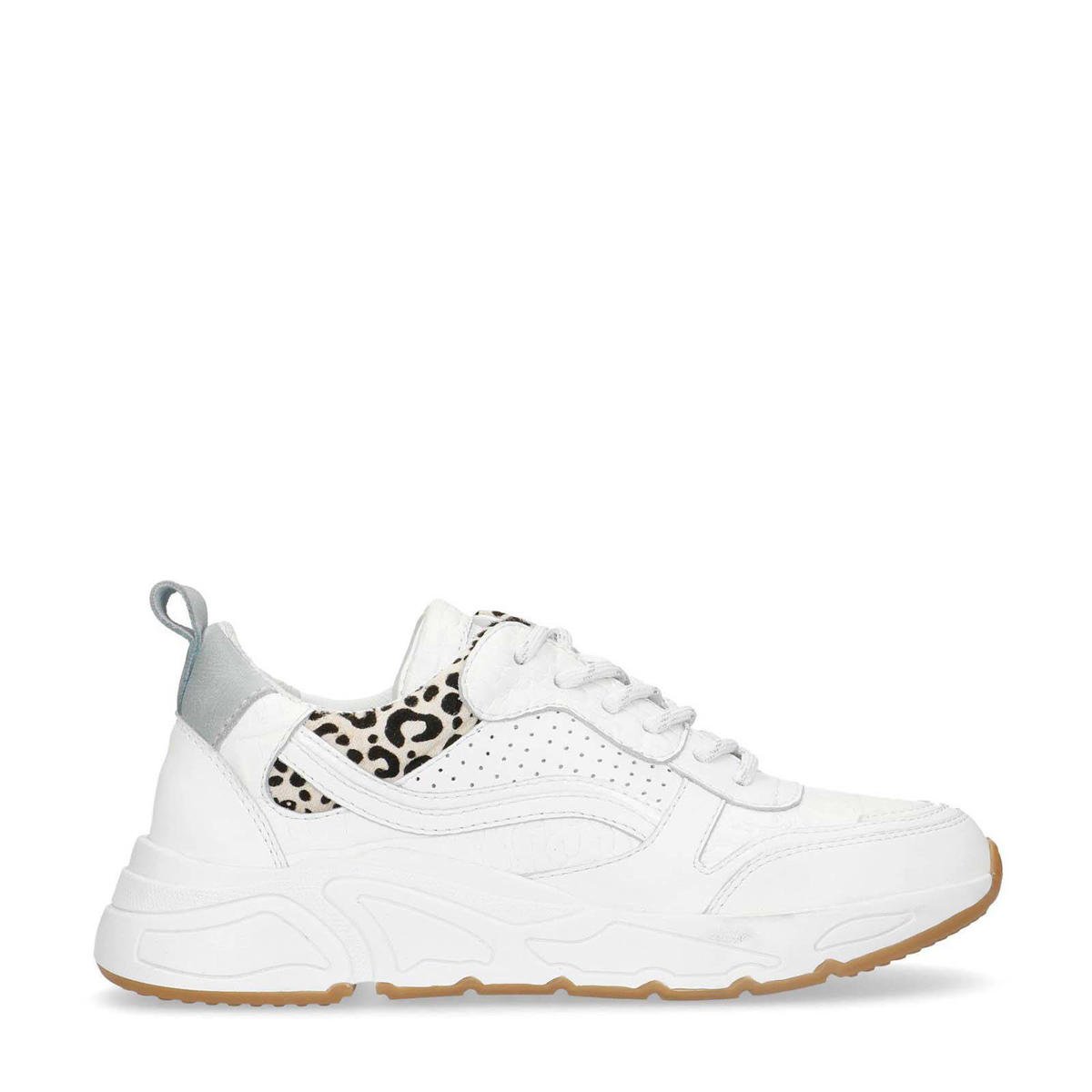 Manfield leren dad sneakers wit/panterprint wehkamp