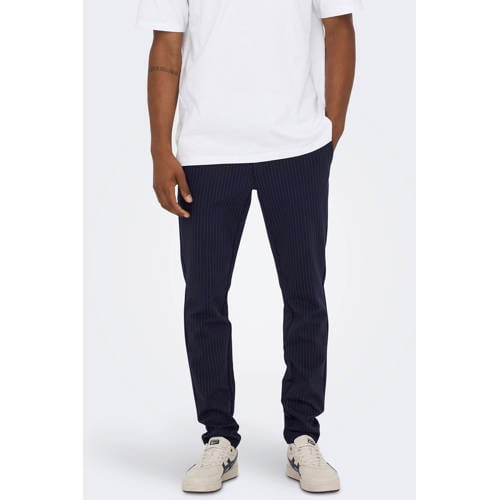 ONLY & SONS tapered fit broek met krijtstreep ONSMARK donkerblauw afbeelding