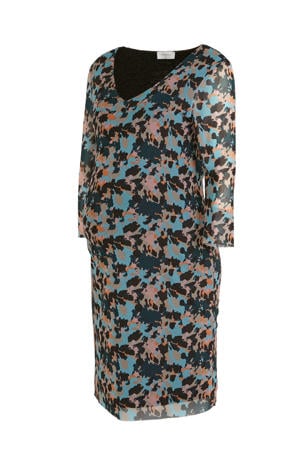 zwangerschapsjurk met all over print en mesh blauw/roze