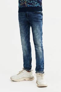 Stonewashed jongens WE Fashion Blue Ridge skinny jeans Lucas Kyte van duurzaam denim met rits- en knoopsluiting
