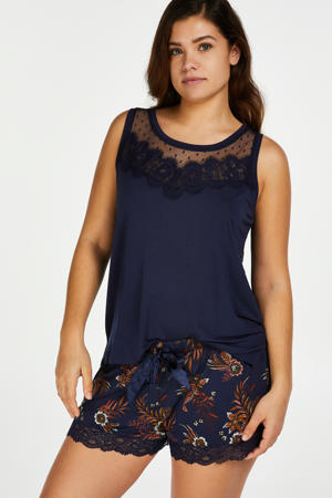 pyjamashort met all over print donkerblauw