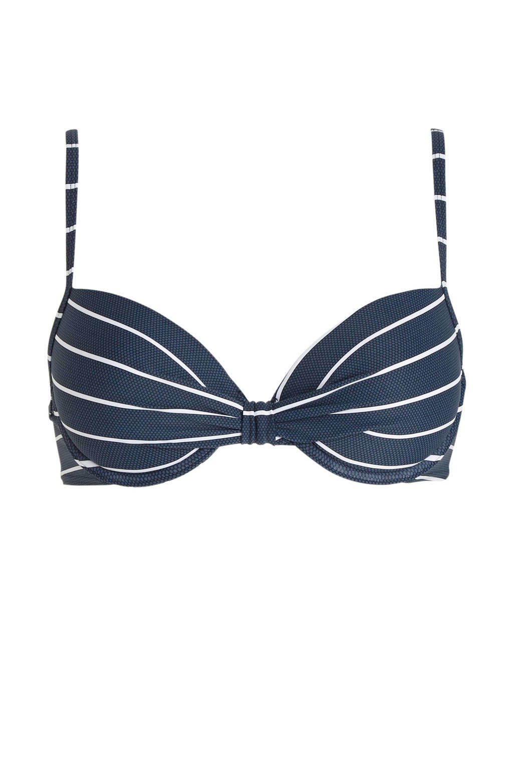 ESPRIT Women Beach voorgevormde gestreepte push-up bikinitop donkerblauw/wit