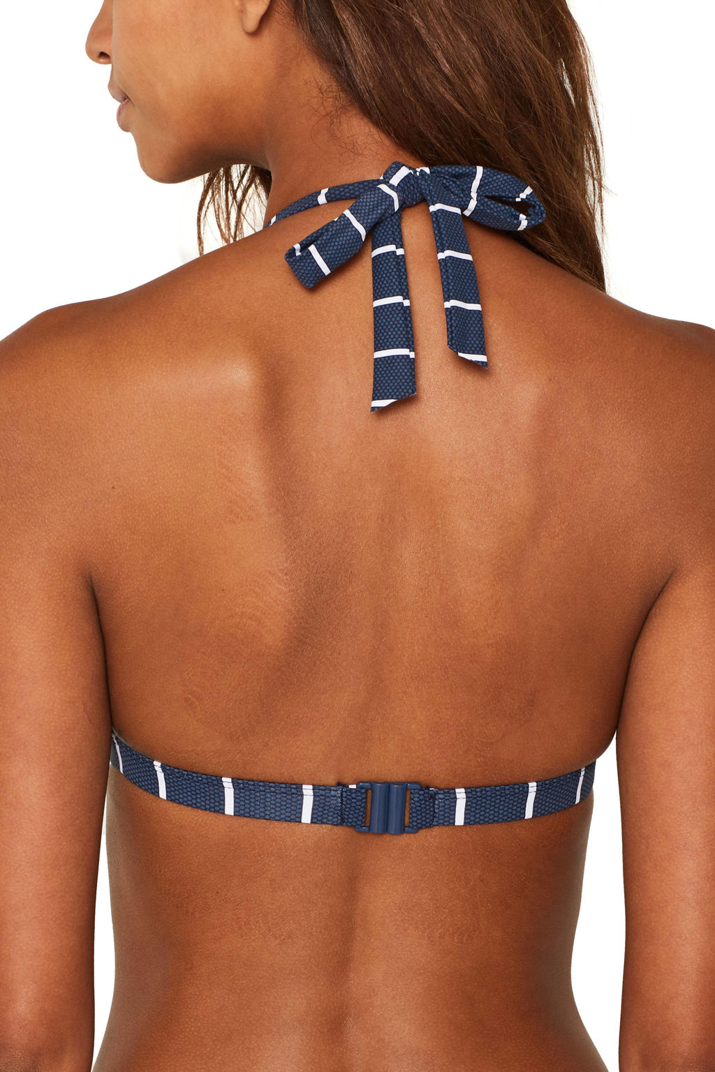 ESPRIT Women Beach voorgevormde gestreepte halter bikinitop donkerblauw/wit