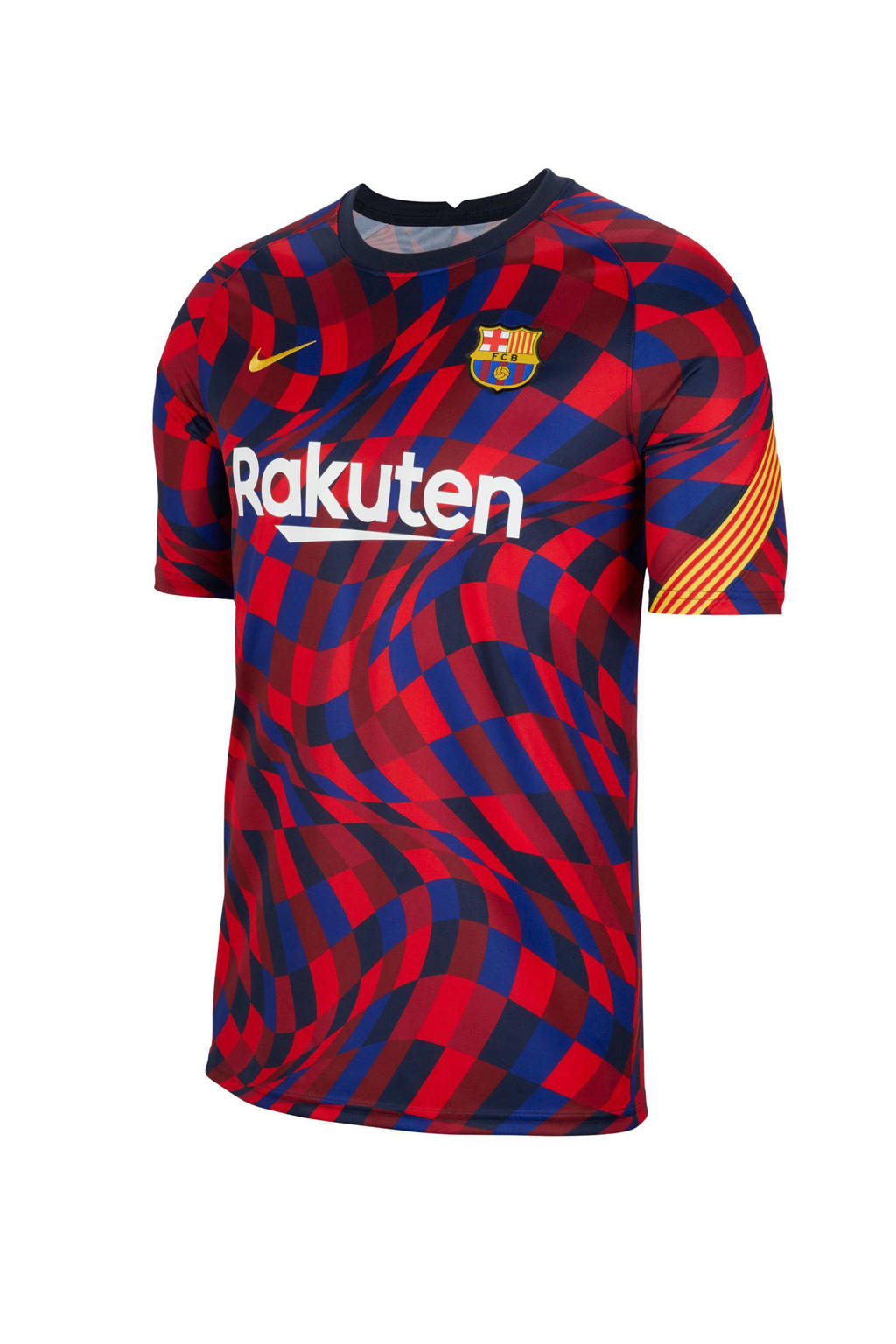 Rood en donkerblauwe heren Nike Senior FC Barcelona T-shirt van polyester met grafische print, korte mouwen en ronde hals