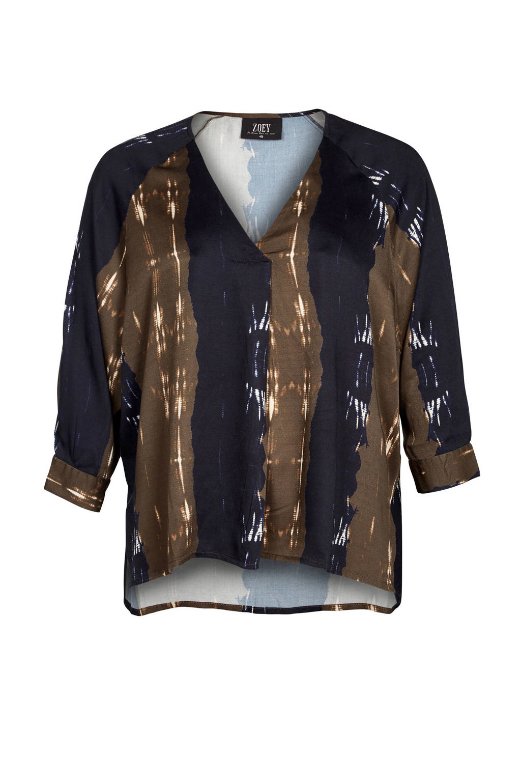Zoey semi-transparante top Kimberly met all over print bruin/zwart, Bruin/zwart