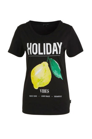 T-shirt Holiday Vibes met biologisch katoen zwart/multi