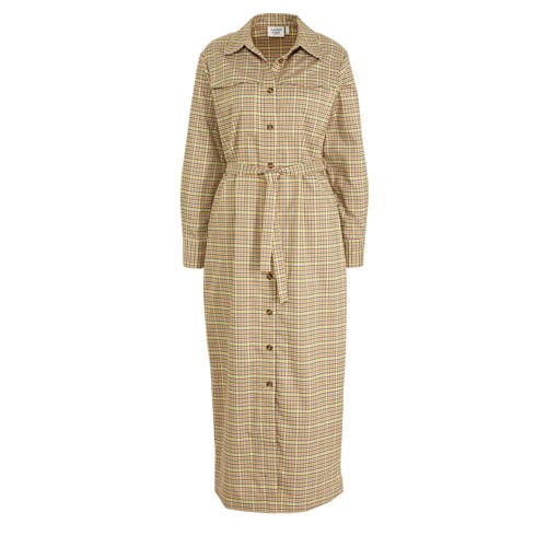 Another Label geruite maxi blousejurk Caiza beige Another Label geruite maxi blousejurk Caiza beige