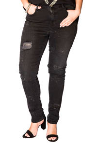 Yoek destroyed skinny jeans met verfspatten zwart, Zwart