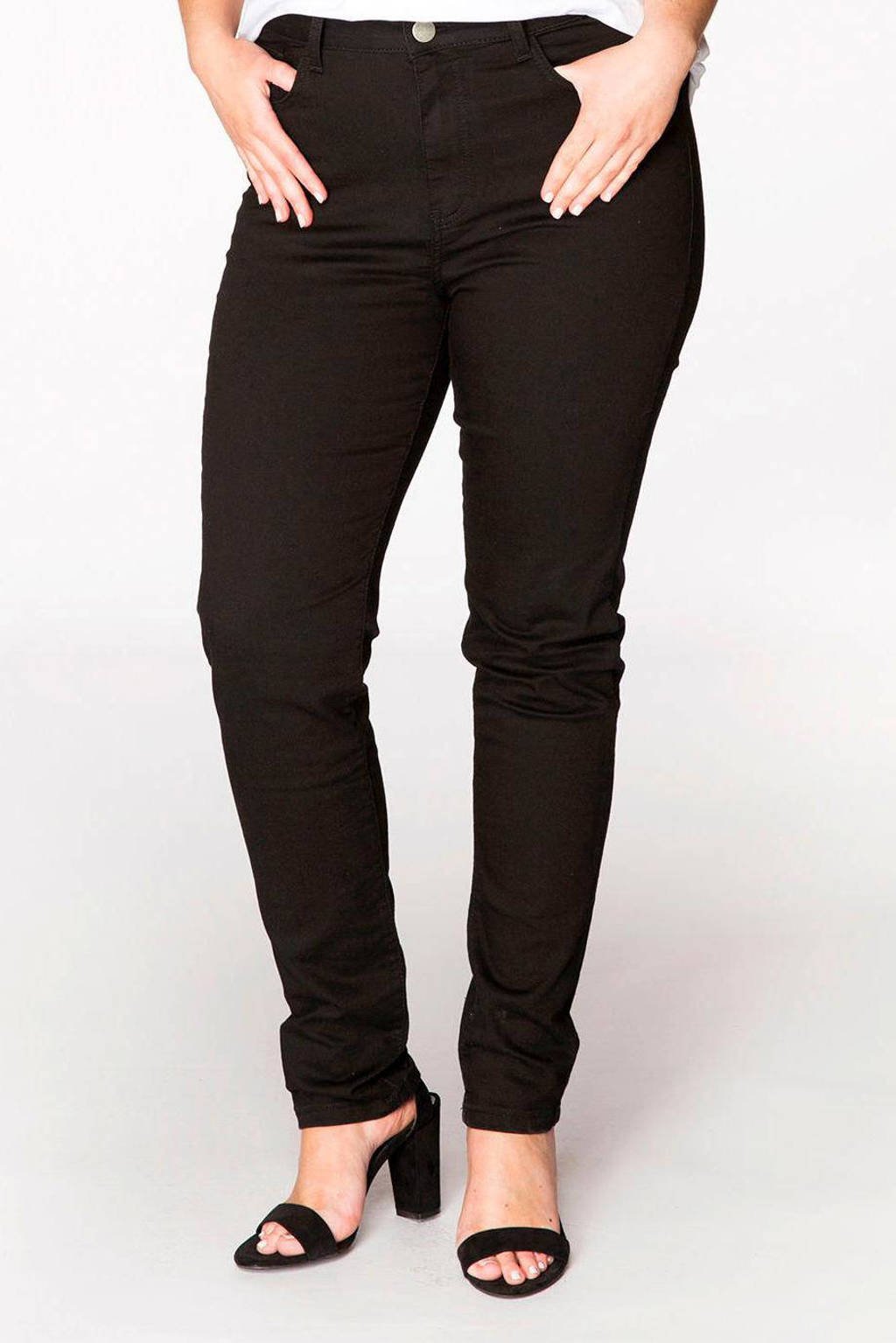 Yoek high waist extra lange shaping skinny jeans zwart, Zwart