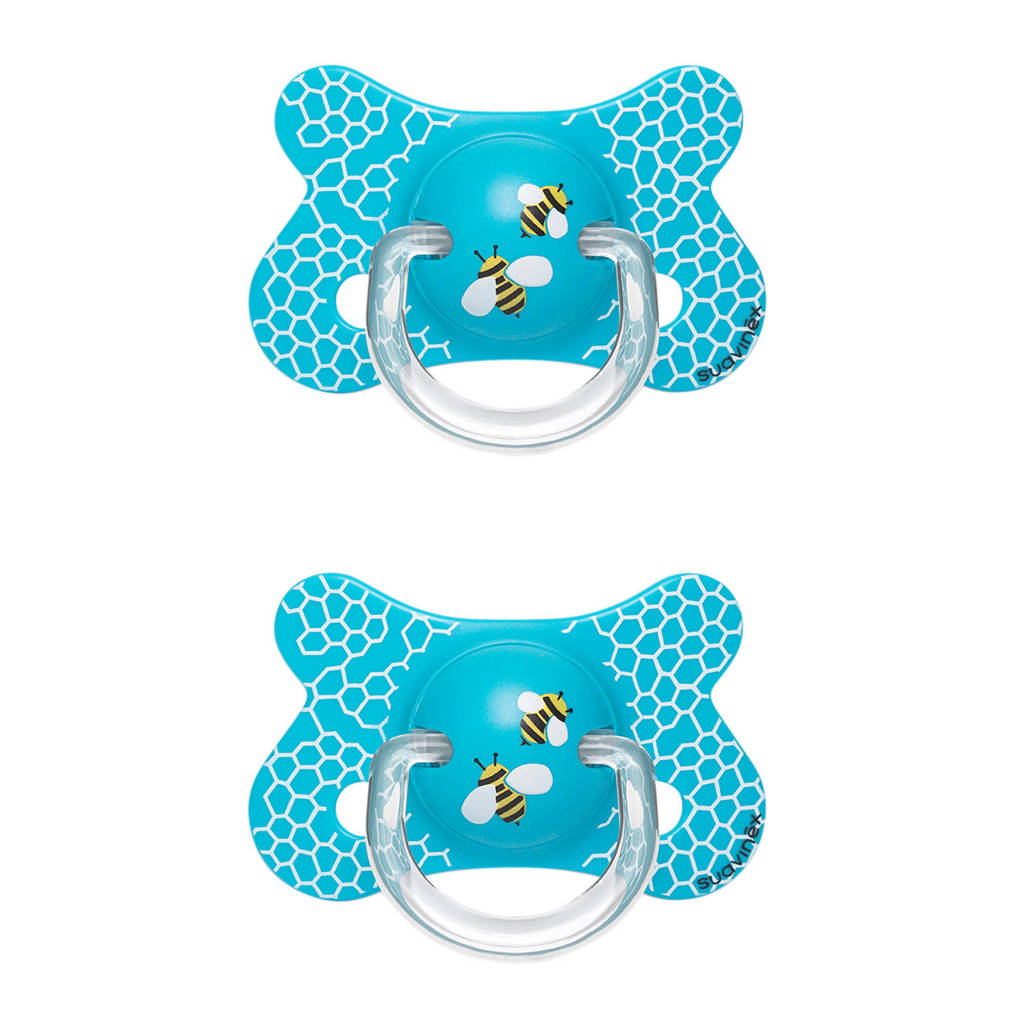 Suavinex Fusion fopspeen silicone 4-18 mnd Honeycomb - set van 2 blauw, Blauw