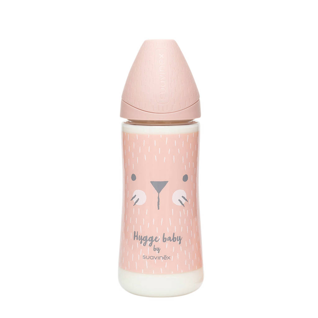 Suavinex Hygge fles 360 ml +4 mnd Whiskers roze, Roze