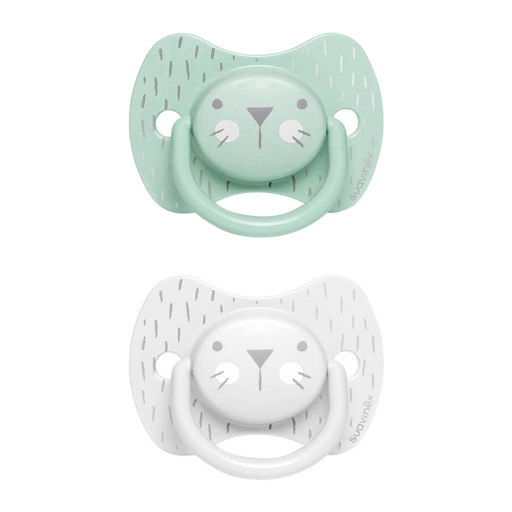 Suavinex Hygge fopspeen silicone Physio +18 mnd - set van 2 Whiskers groen/grijs, Groen/grijs