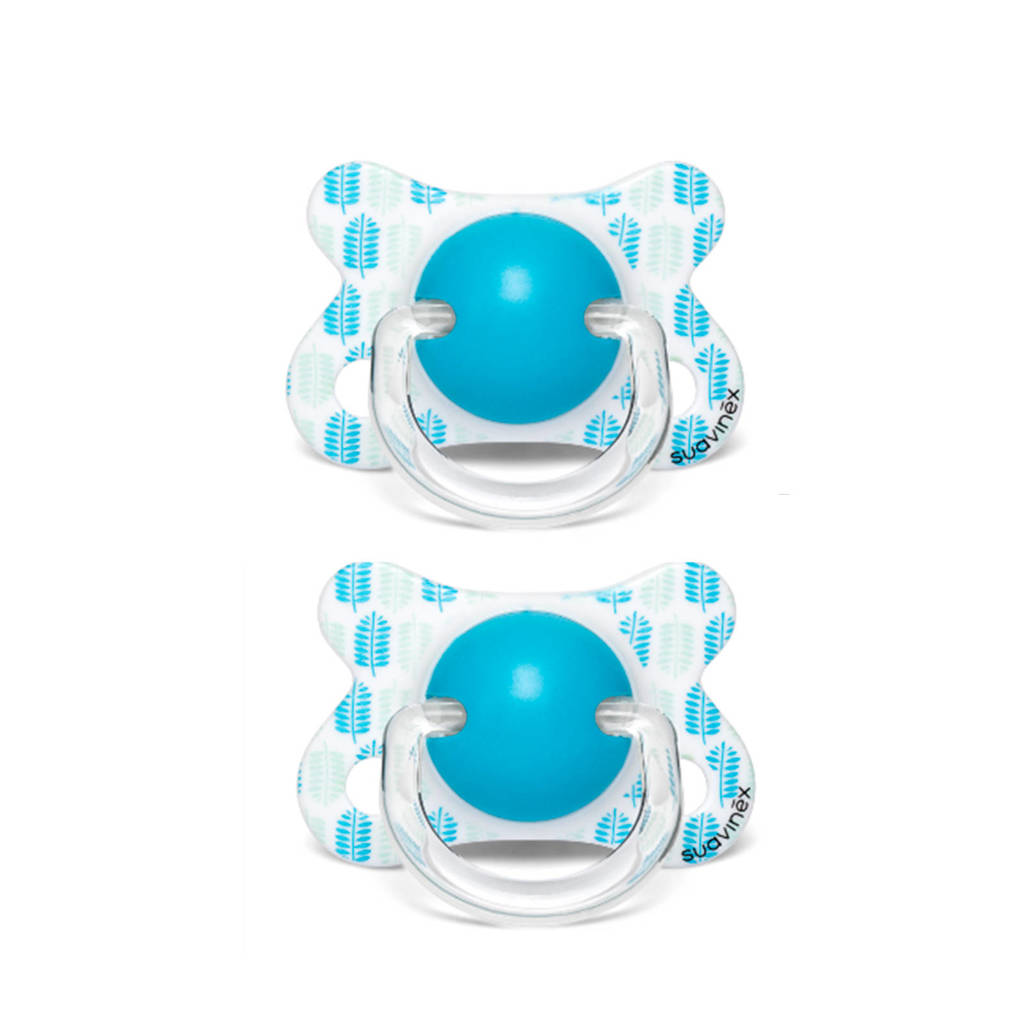 Suavinex Fusion fopspeen latex 0-4 mnd Leaves - set van 2 blauw, Blauw