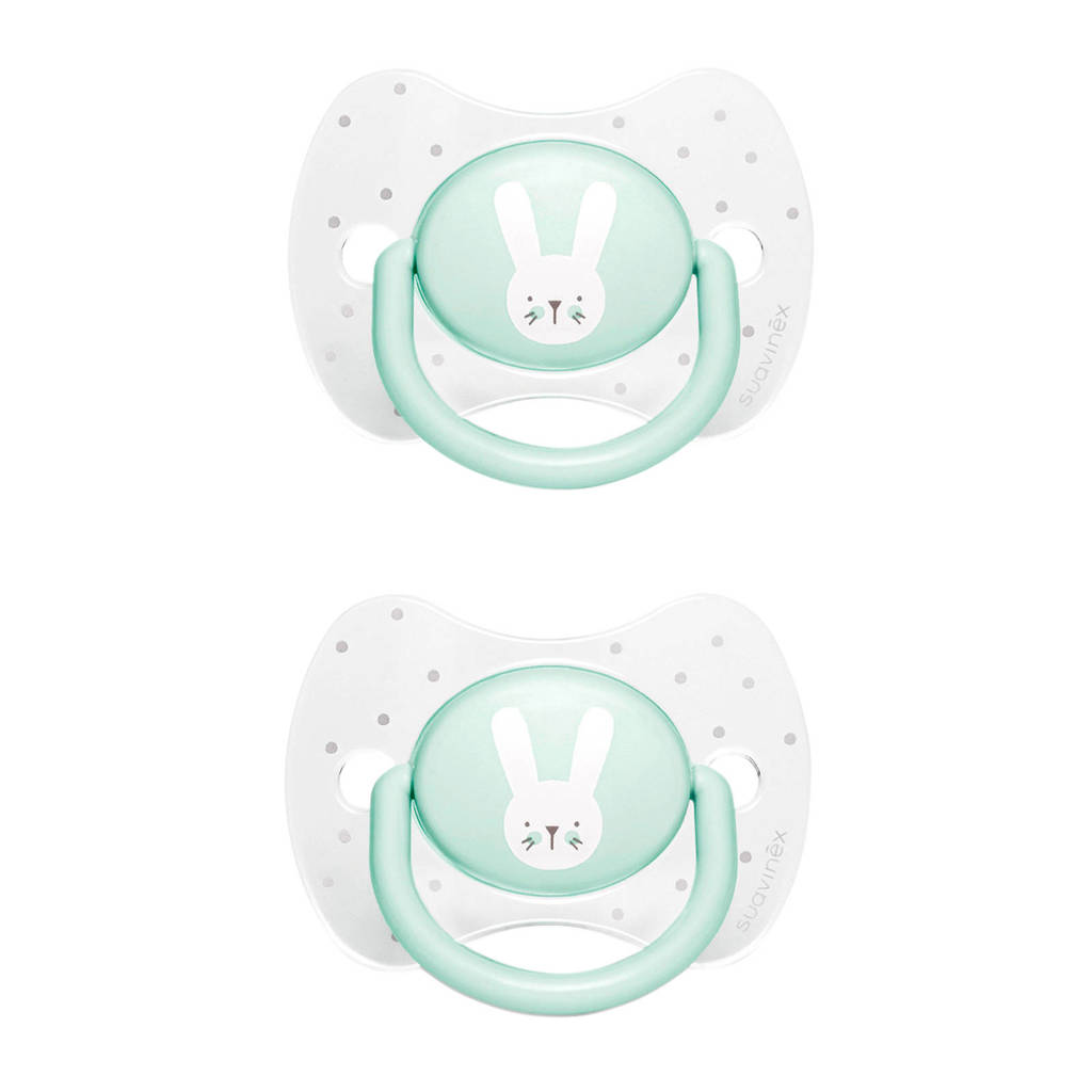 Suavinex Hygge fopspeen silicone Physio 0-6 mnd - set van 2 Rabbits groen, Groen