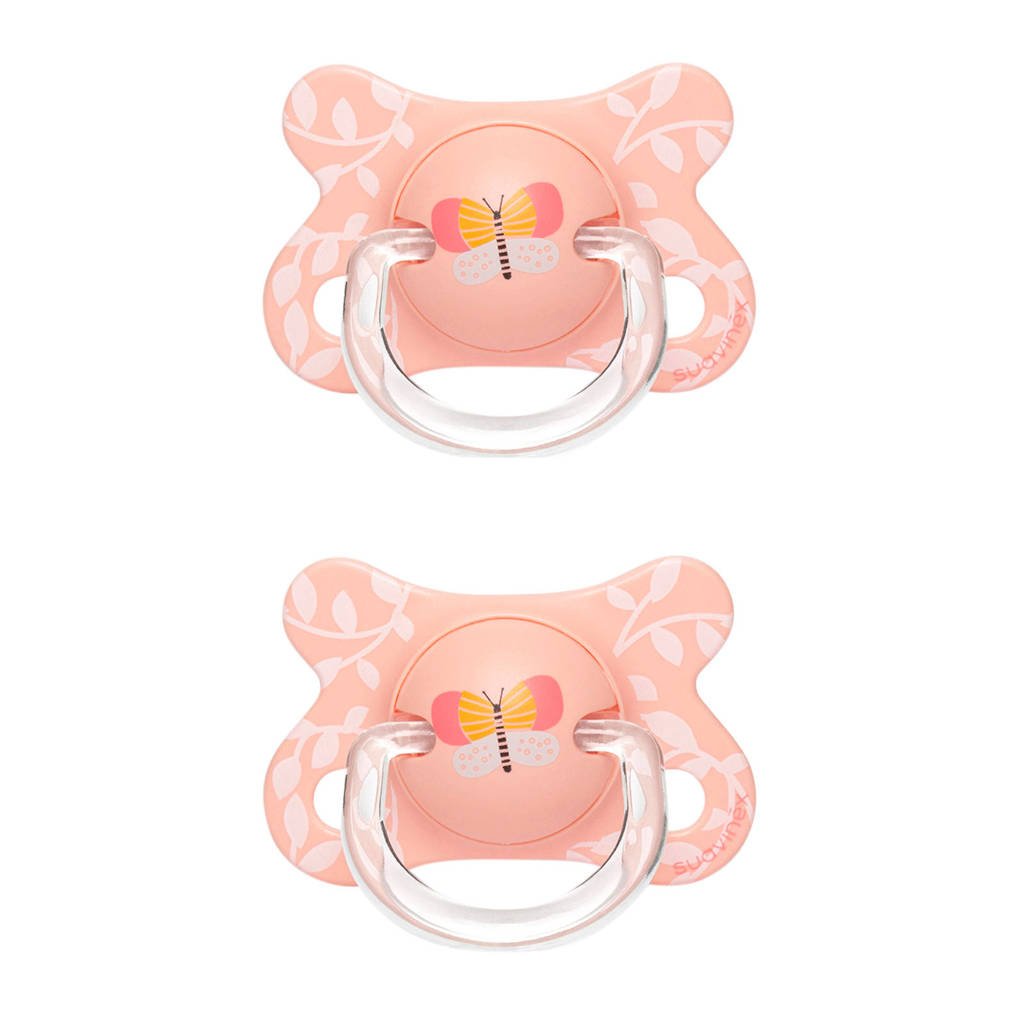 Suavinex Fusion fopspeen latex 0-4 mnd Butterfly - set van 2 roze, Roze