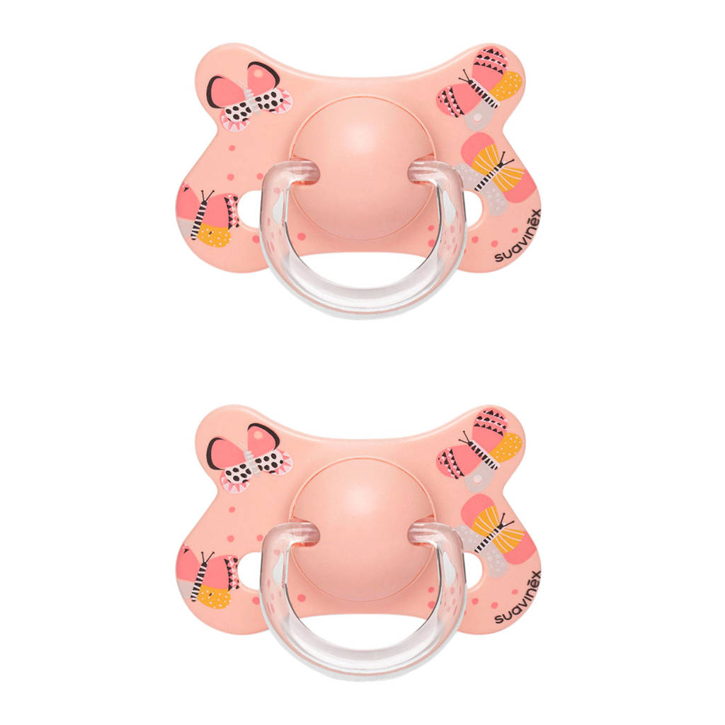Suavinex Fusion fopspeen latex 4-18 mnd Butterfly - set van 2 roze, Roze