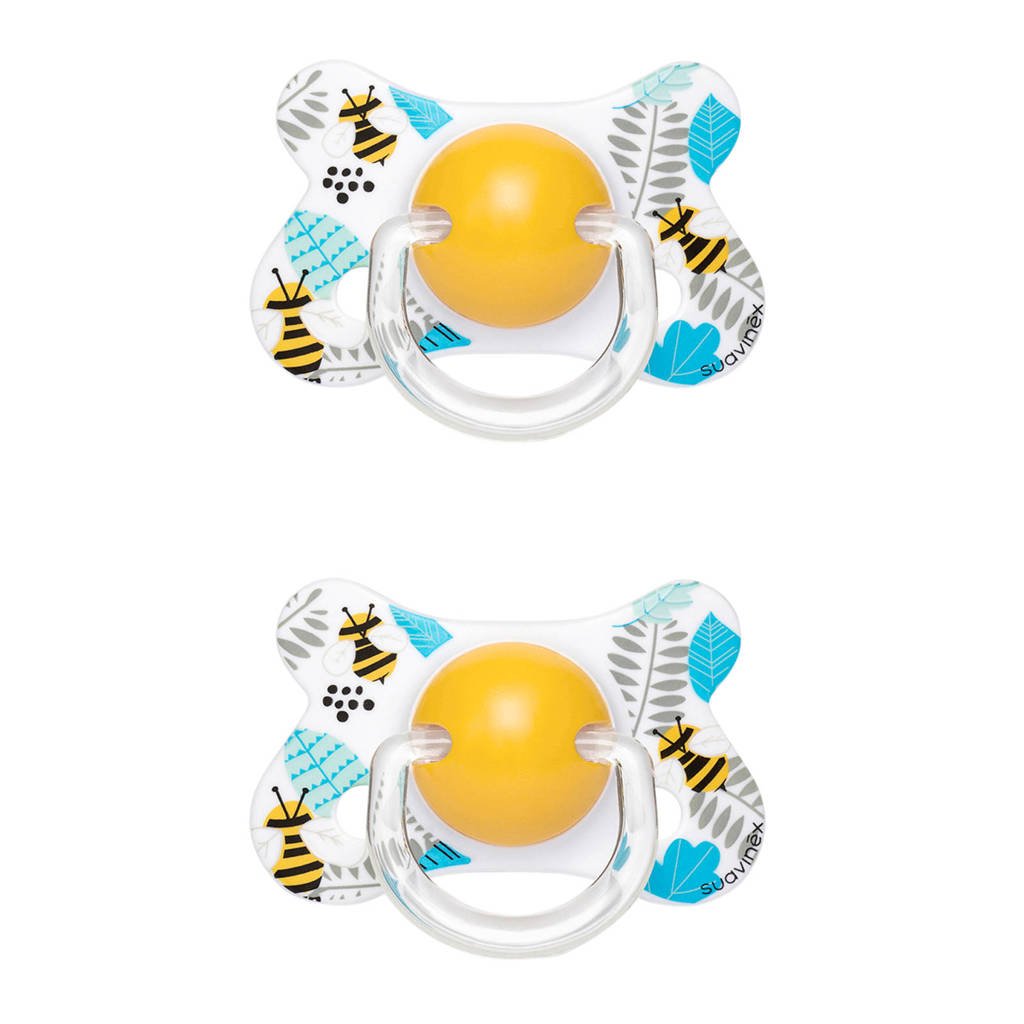 Suavinex Fusion fopspeen latex 4-18 mnd Bee - set van 2 geel/wit, Geel/wit