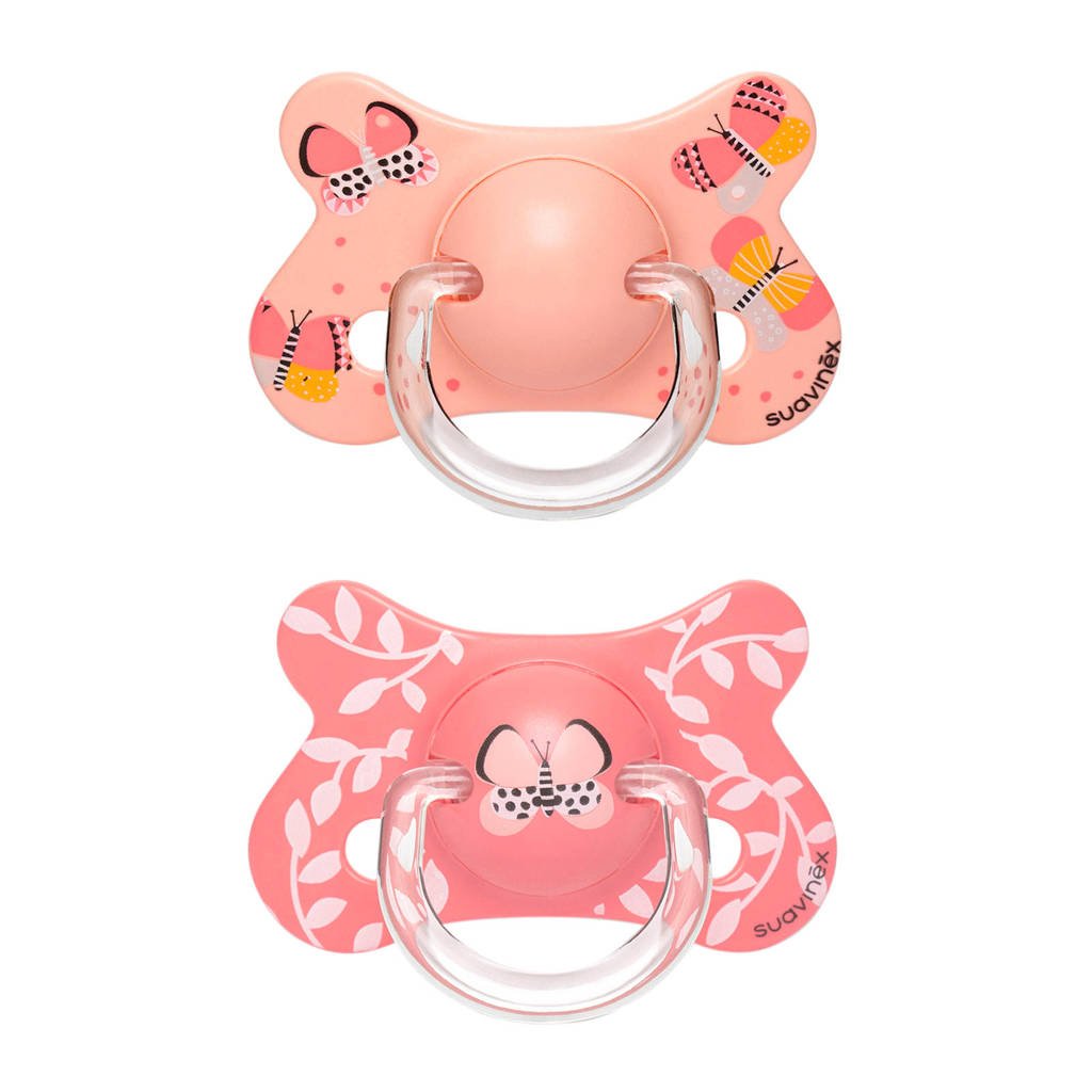 Suavinex Fusion silicone fopspeen +18 mnd Butterflies - set van 2 roze, Roze