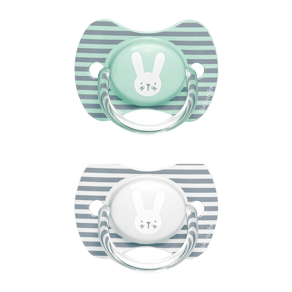 Suavinex Hygge fopspeen silicone Physio 6-18 mnd - set van 2 Rabbits groen/grijs, Groen/grijs