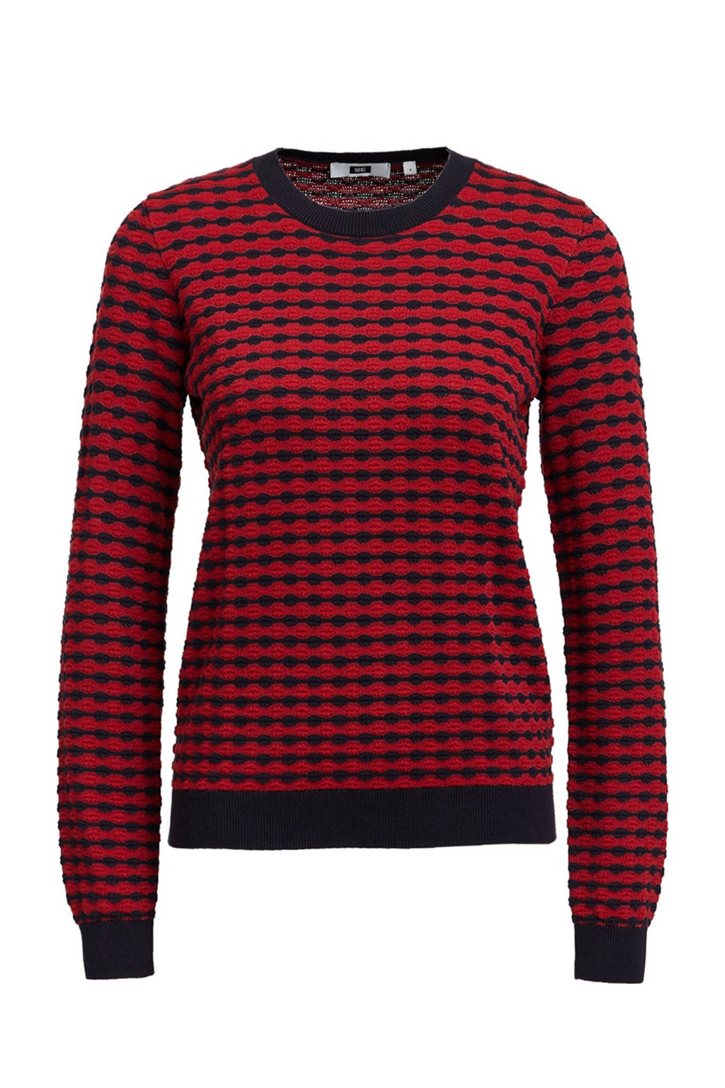 WE Fashion fijngebreide trui met all over print rood/zwart, Rood/zwart