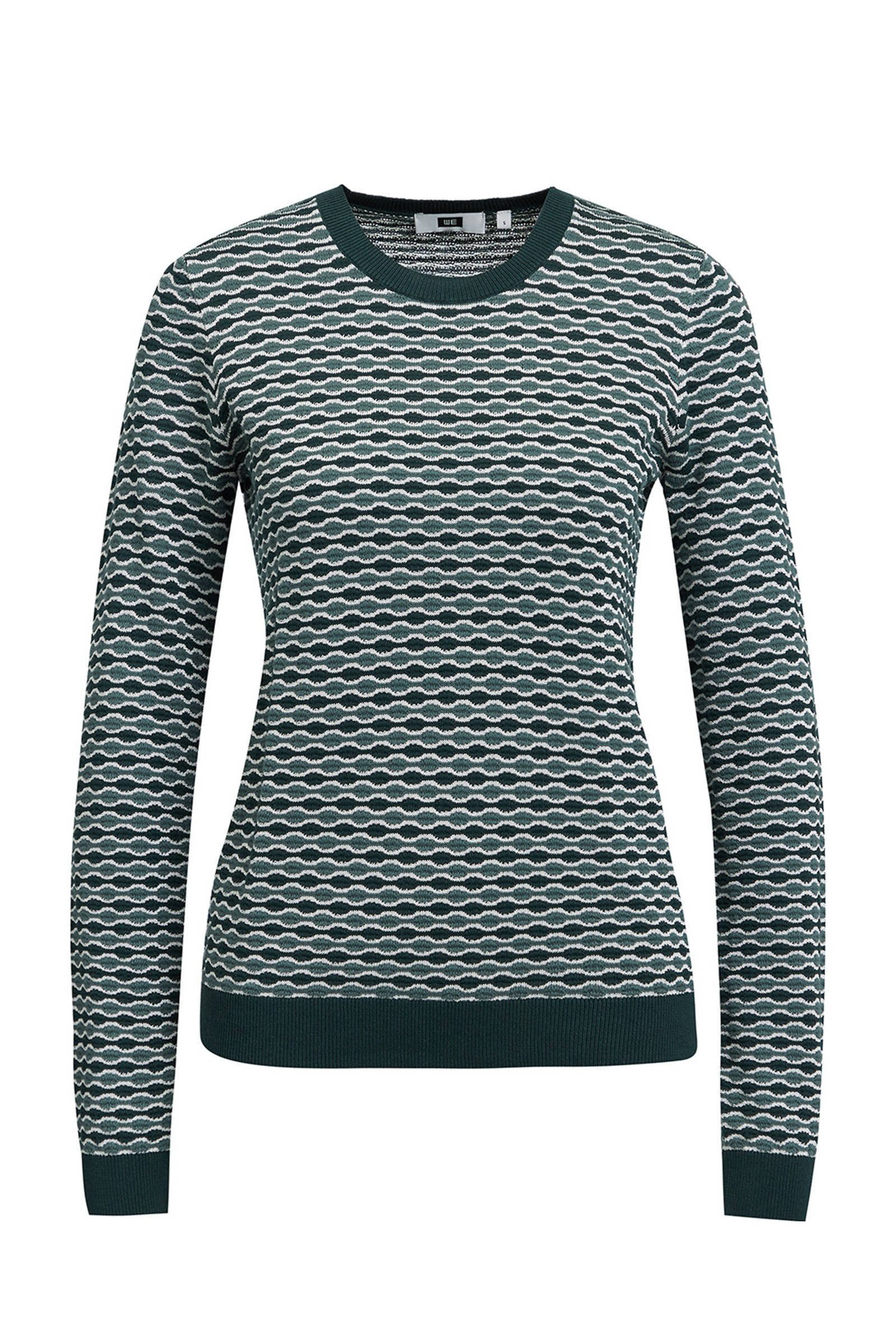 WE Fashion fijngebreide trui met all over print groenwit Jongens fijn gebreide trui | 94867763 WE Fashion