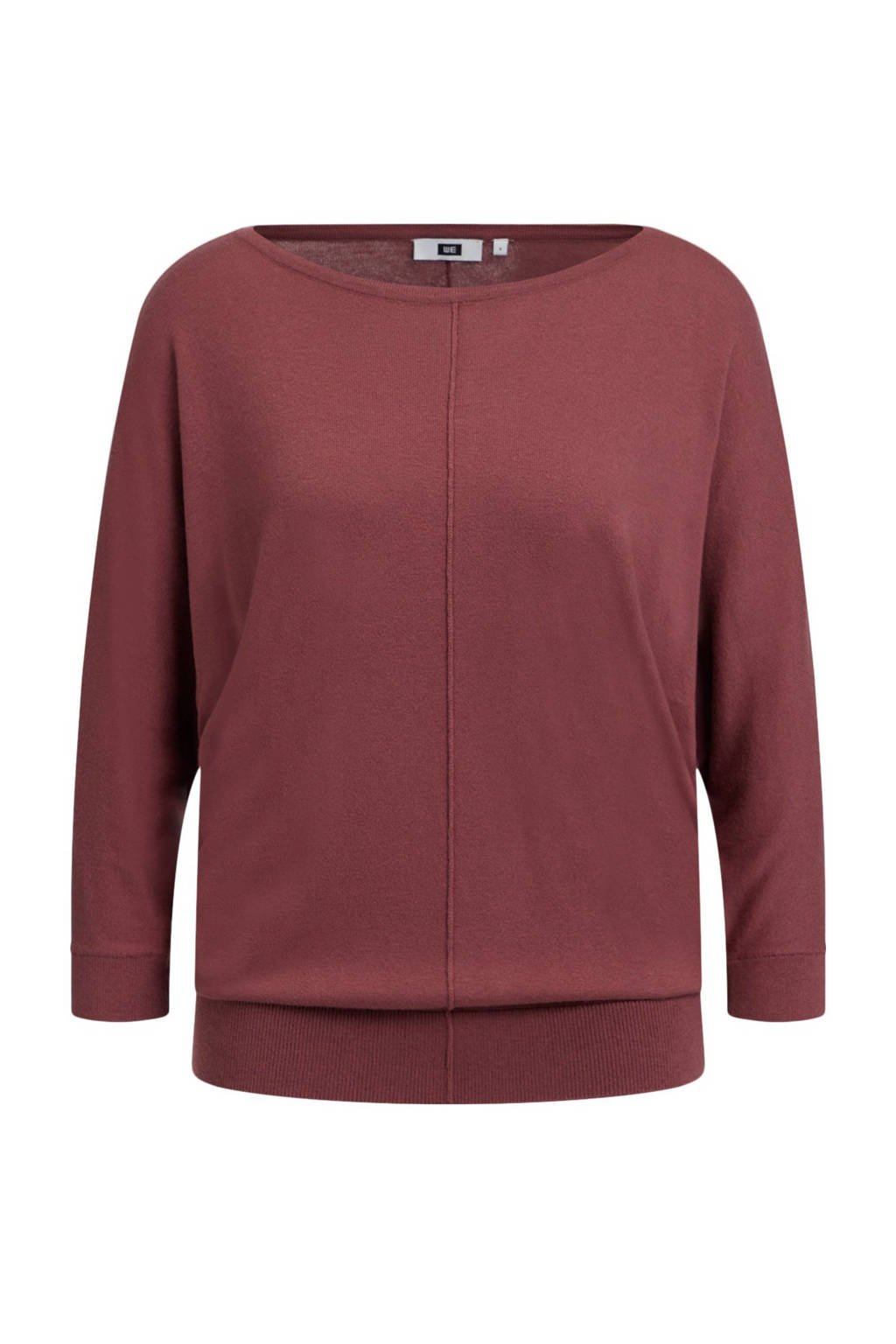 Roodbruine dames WE Fashion fijngebreide trui van polyamide met driekwart mouwen en ronde hals