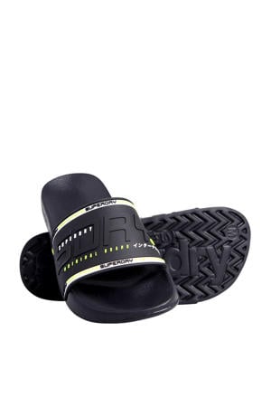 City Neon Pool Slide badslippers zwart/wit/limegroen