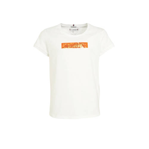 Tommy Hilfiger T-shirt met tekst wit/oranje