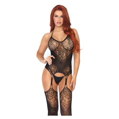 Leg Avenue kanten bodysuit met open kruis zwart afbeelding