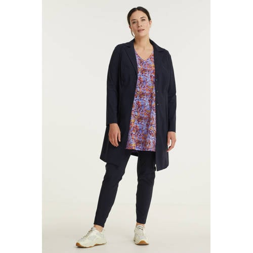 Plus Basics tapered fit broek van travelstof donkerblauw afbeelding