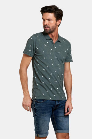 slim fit polo met all over print green melange