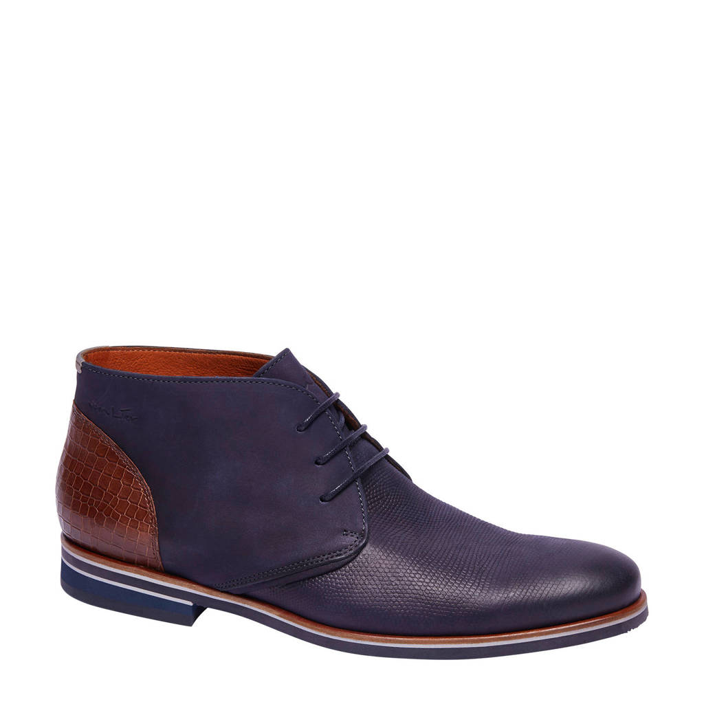 Van Lier 2015641 nubuck veterschoenen donkerblauw/bruin, Donkerblauw/bruin