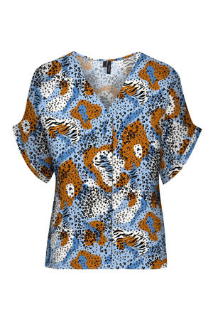 blouse met all over print blauw