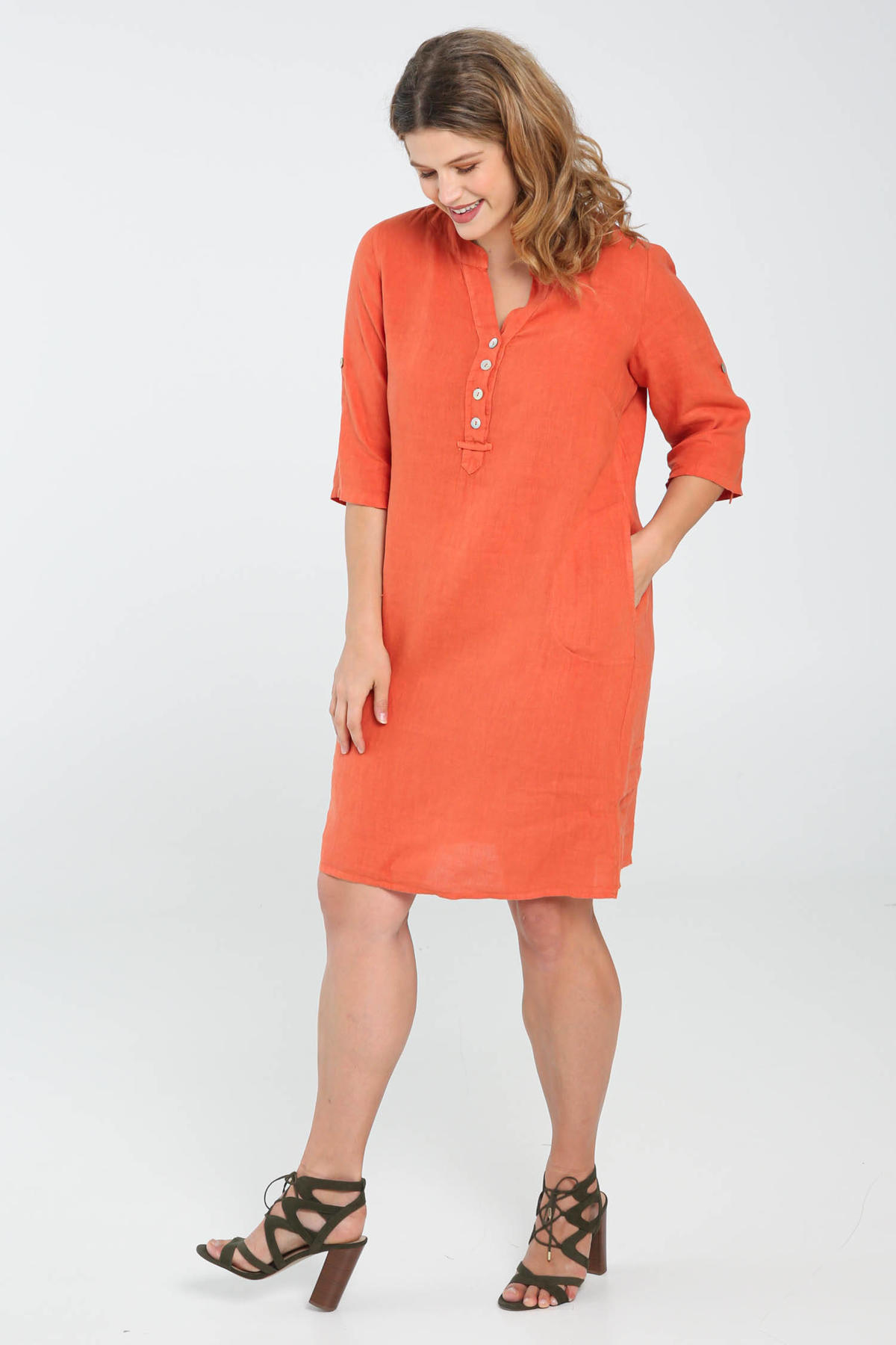Midden Druppelen Infrarood Paprika linnen jurk oranje | wehkamp