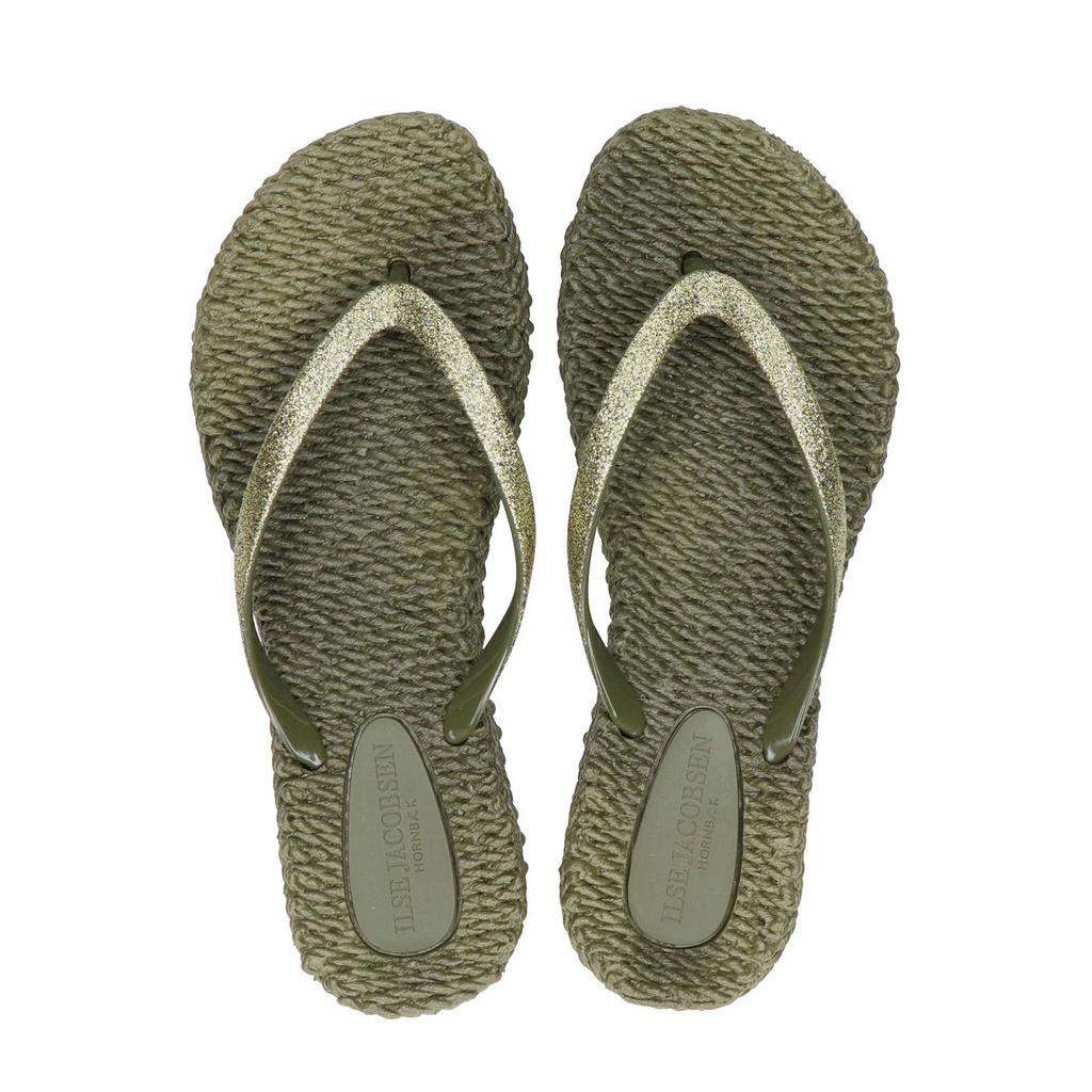 Kakikleurige dames Ilse Jacobsen Cheerful teenslippers van rubber