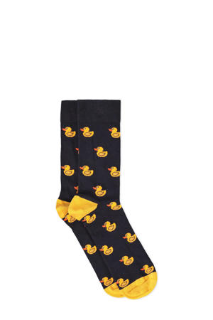 sokken donkerblauw/geel