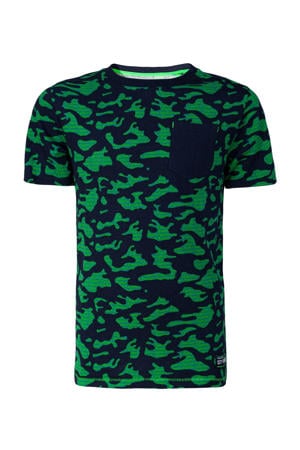 regular fit T-shirt met camouflageprint donkerblauw/groen