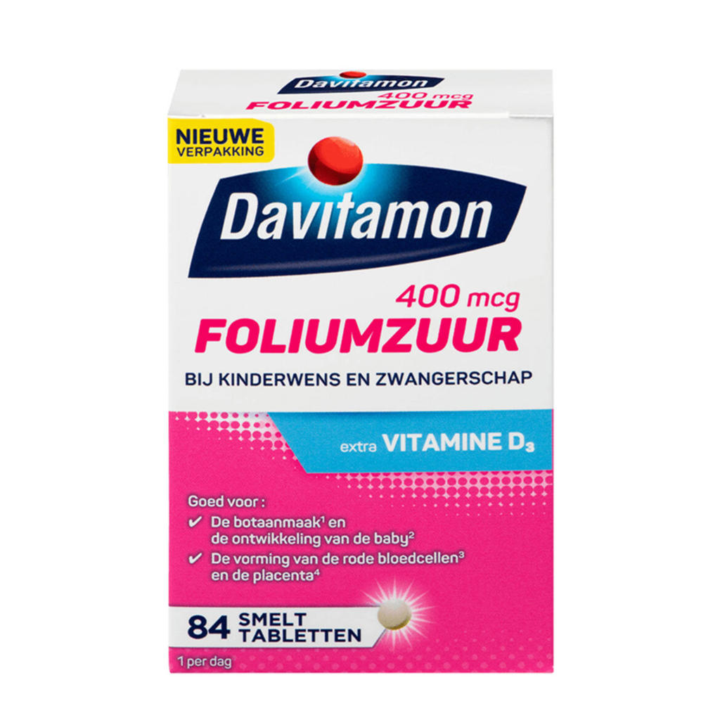 Davitamon Foliumzuur Vitamine D3 smelttabletten - bij kinderwens & zwangerschap - 84 stuks