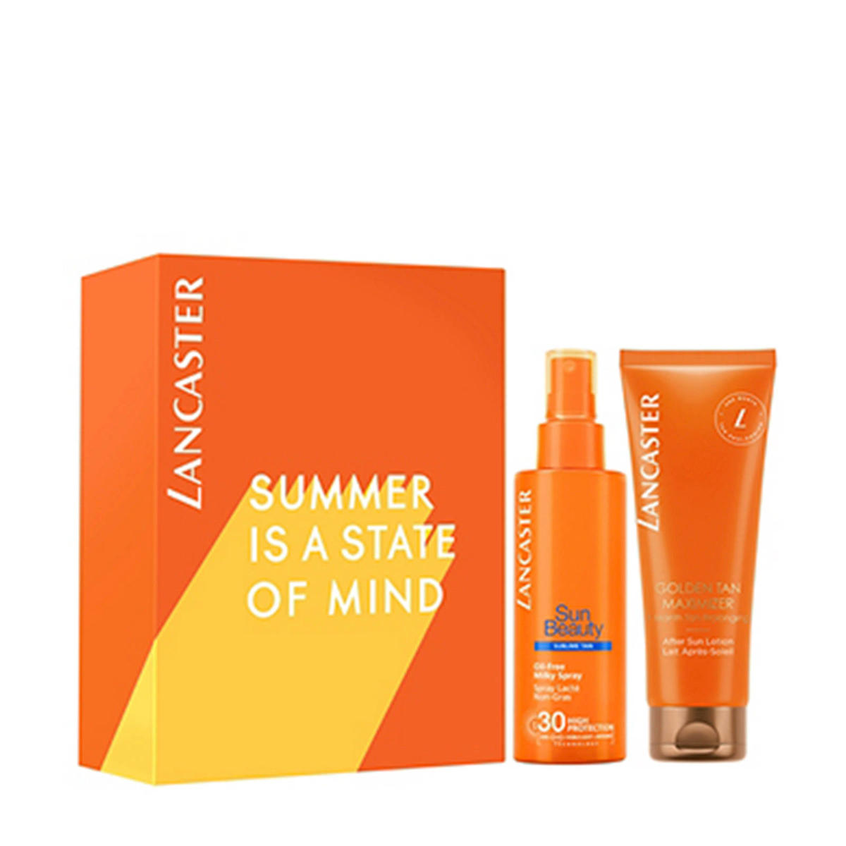 Lancaster geschenkset Sun Beauty care oil free milky spray SPF30 - 150ml golden tan maximzer after sun lotion - 125ml | wehkamp