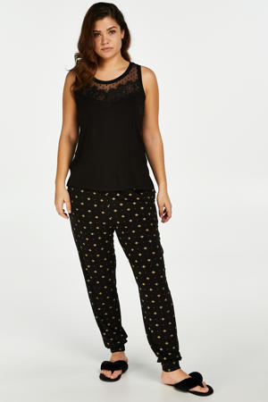 loungebroek met all over print zwart