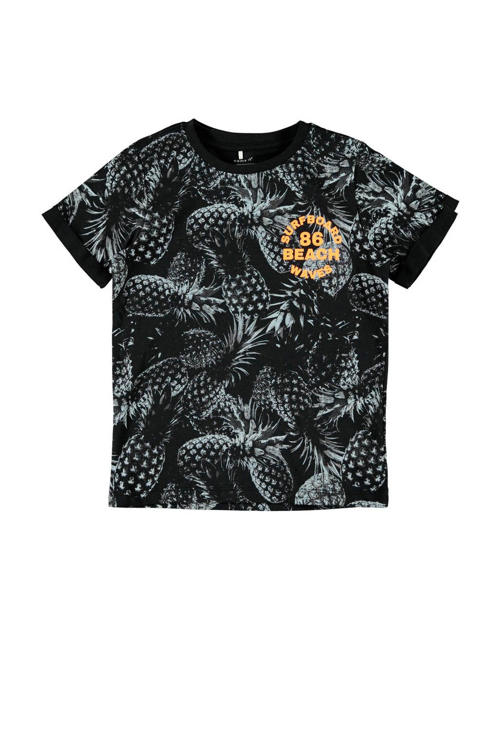 NAME IT KIDS T-shirt Hunter met biologisch katoen zwart/oranje/grijs, Zwart/oranje/grijs