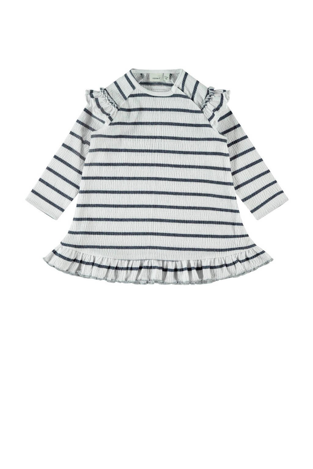 NAME IT BABY gestreepte jersey jurk Hollie met biologisch katoen wit/donkerblauw, Wit/donkerblauw