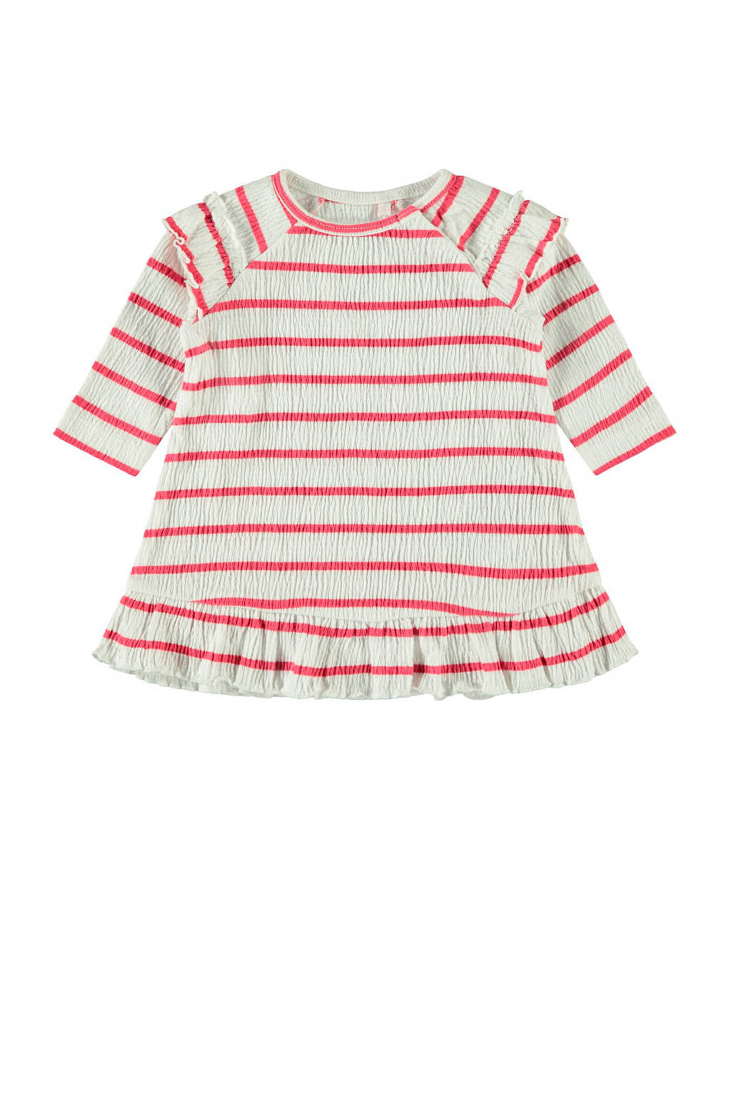 NAME IT BABY gestreepte jersey jurk Hollie met biologisch katoen wit/rood, Wit/rood