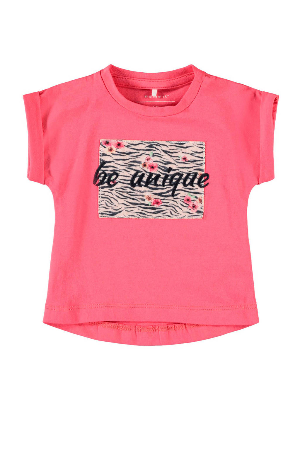 NAME IT BABY baby T-shirt Jalin met biologisch katoen roze/zwart, Roze/zwart