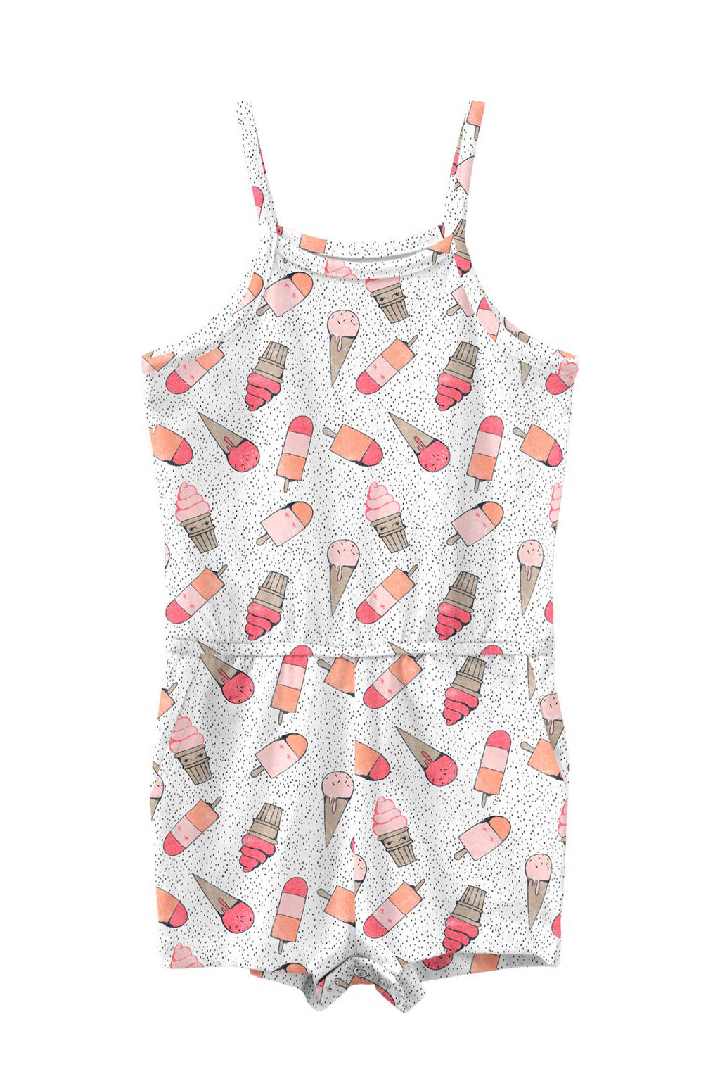 NAME IT MINI baby jumpsuit Vigga van biologisch katoen wit/roze/oranje, Wit/roze/oranje