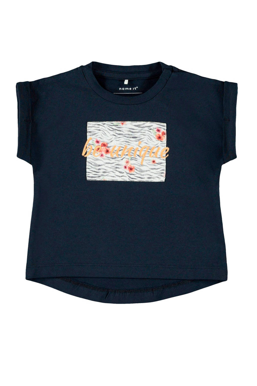 NAME IT BABY baby T-shirt Jalin met biologisch katoen donkerblauw, Donkerblauw