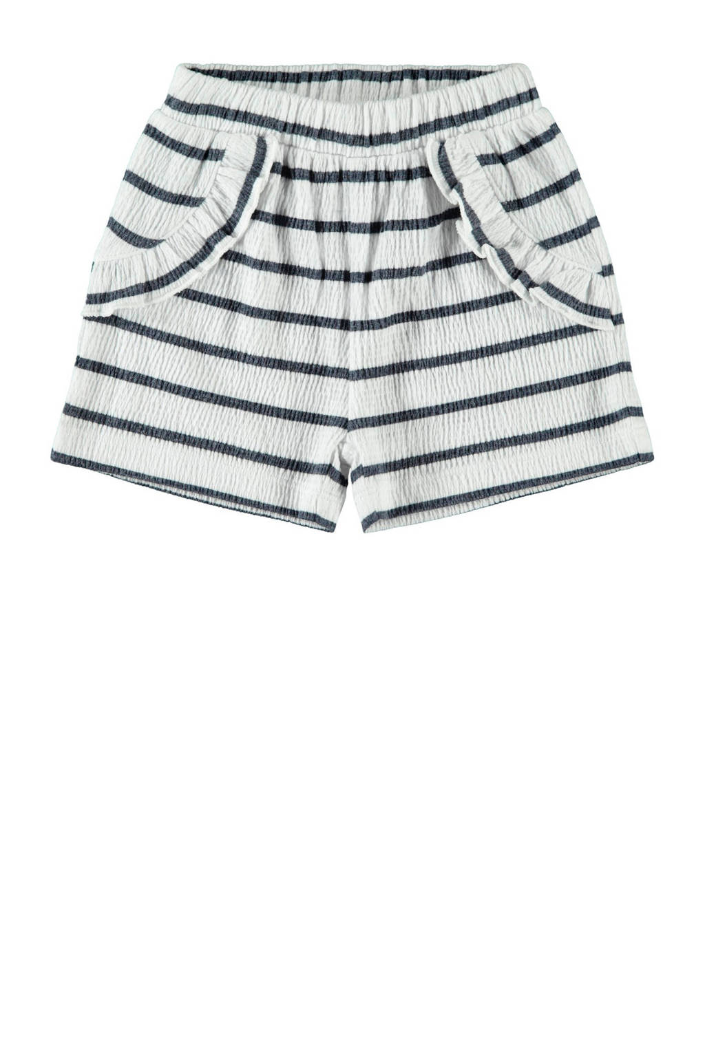 NAME IT BABY baby gestreepte short Hollie met biologisch katoen wit/donkerblauw, Wit/donkerblauw