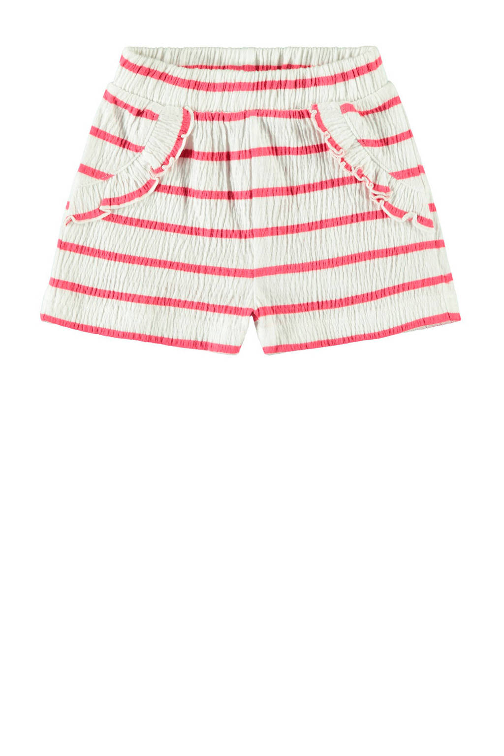 NAME IT BABY baby gestreepte short Hollie met biologisch katoen wit/rood, Wit/rood