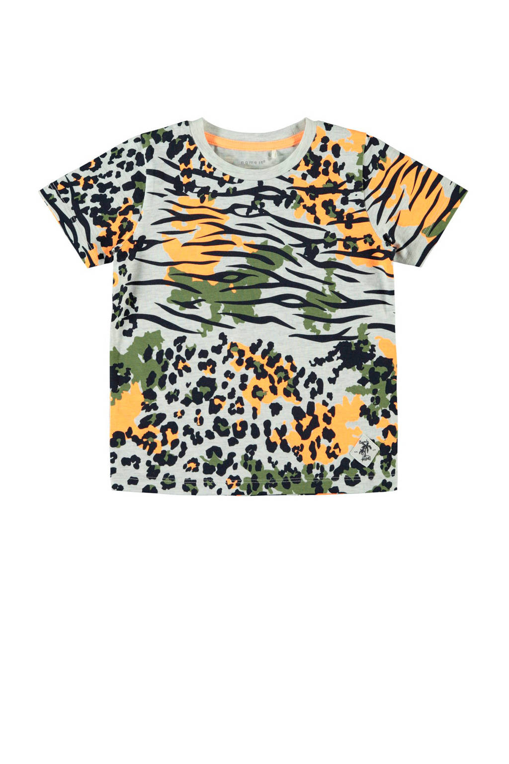 NAME IT MINI T-shirt Jax met biologisch katoen wit/zwart/oranje, Wit/zwart/oranje