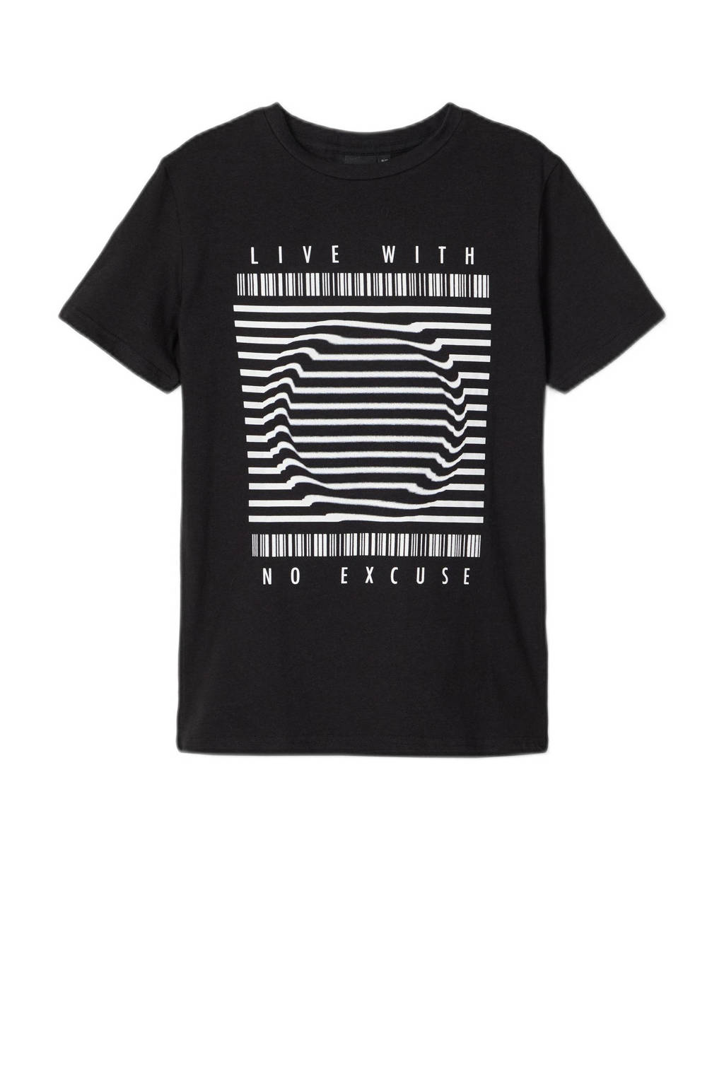 LMTD T-shirt Jacho met biologisch katoen zwart/wit, Zwart/wit